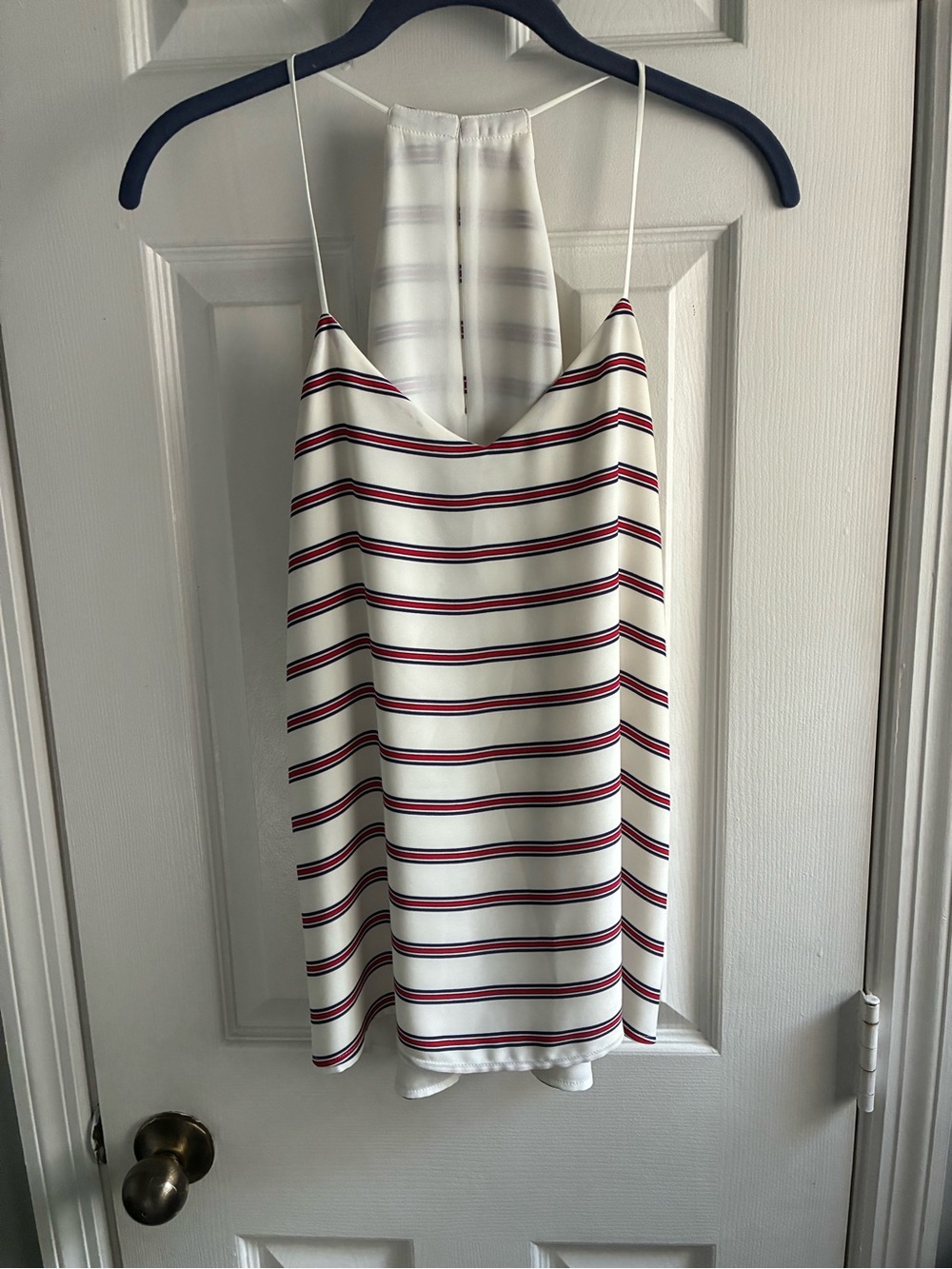 Express Barcelona tank cream, red, and navy stripe